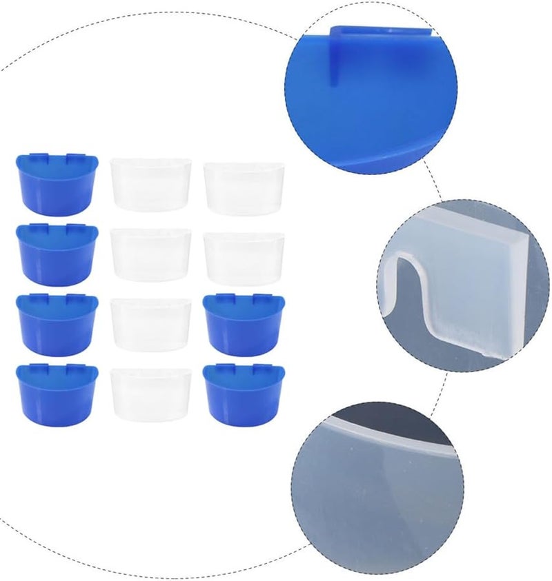 12 قطعة من مجموعة أطباق تغذية الطيور الزرقاء المعلقة وأكواب المياه لقفص الببغاء - Image 5